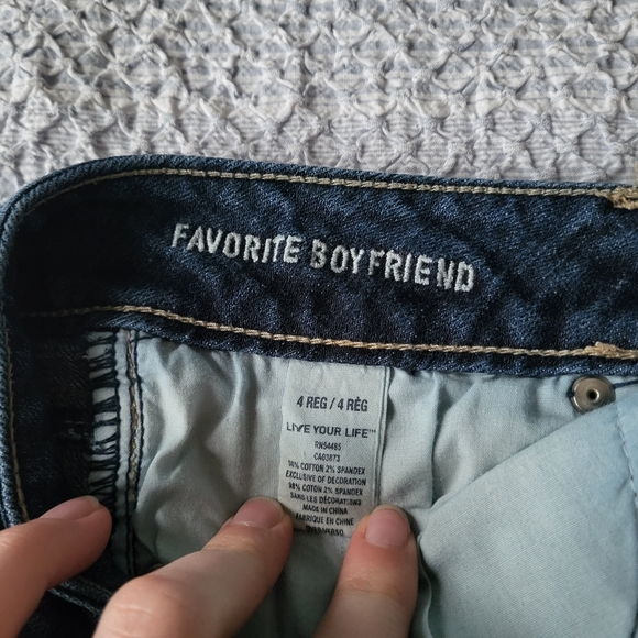 Y2K American Eagle Stretch Bell Bottom Yellow Stitching Jeans - Picture 6 of 6